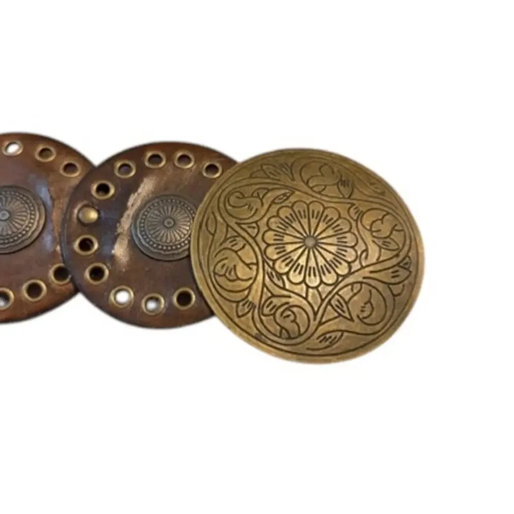 Boho Leather Disc Concho Belt Brown Brass Medallion Statement